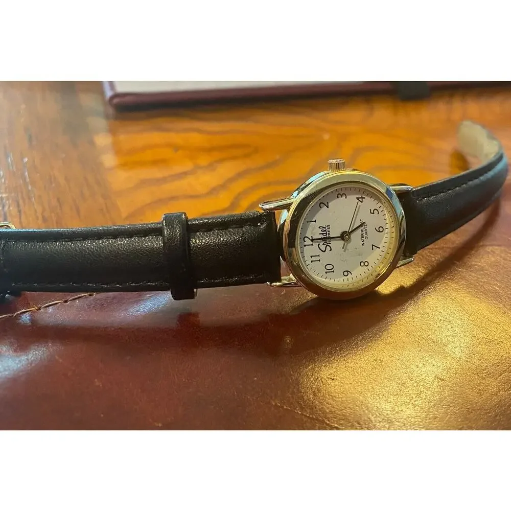 Women's 27mm Gold Tone Speidel Express Watch, WR, Black Leather Band